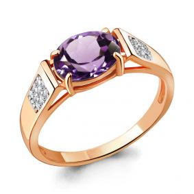 Кольцо из золочёного серебра AQUAMARINE А6914604А-п с фианитом и аметистом А6914604А-п фото