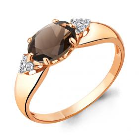 Кольцо из золочёного серебра AQUAMARINE А6914701А-п с фианитом и кварцем А6914701А-п фото