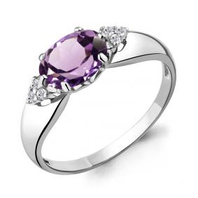 Серебряное кольцо AQUAMARINE А6914704А с фианитом и аметистом А6914704А фото