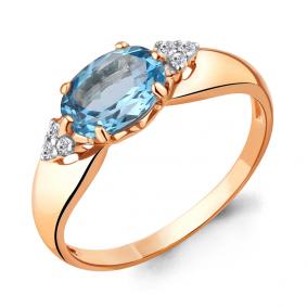 Кольцо из золочёного серебра AQUAMARINE А6914705А-п с топазом и фианитом А6914705А-п фото