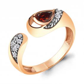 Кольцо из золочёного серебра AQUAMARINE А6915003А-п с фианитом и гранатом А6915003А-п фото