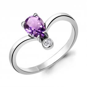 Серебряное кольцо AQUAMARINE А6915104А с фианитом и аметистом А6915104А фото