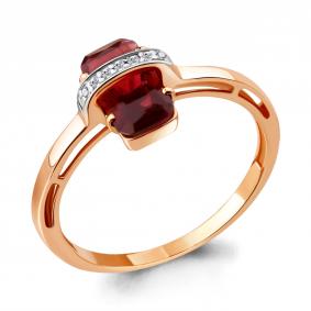 Кольцо из золочёного серебра AQUAMARINE А6915285А-пк с фианитом и гранатом А6915285А-пк фото