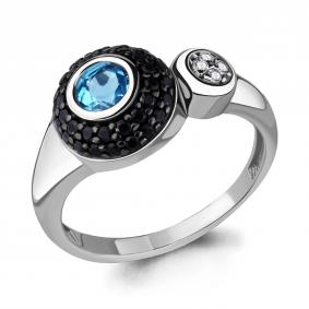 Серебряное кольцо AQUAMARINE А6915505АЧ с топазом, фианитом и ювелирным кристаллом А6915505АЧ фото