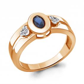 Кольцо из золочёного серебра AQUAMARINE А69157АБ-п с фианитом и гидротермальным сапфиром А69157АБ-п фото