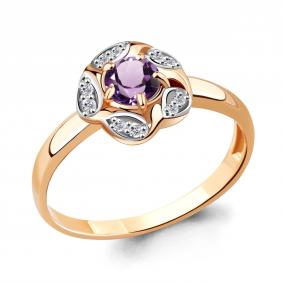 Кольцо из золочёного серебра AQUAMARINE А6915904А-п с фианитом и аметистом А6915904А-п фото