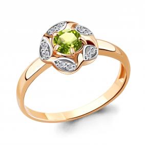 Кольцо из золочёного серебра AQUAMARINE А6915907А-п с фианитом и хризолитом А6915907А-п фото