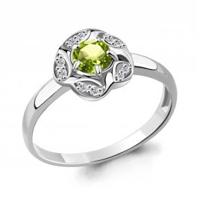 Серебряное кольцо AQUAMARINE А6915907А с фианитом и хризолитом А6915907А фото