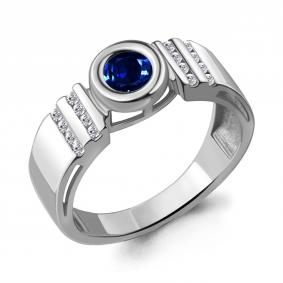Серебряное кольцо AQUAMARINE А69161АБ с фианитом и гидротермальным сапфиром А69161АБ фото