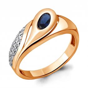 Кольцо из золочёного серебра AQUAMARINE А69163АБ-п с фианитом и гидротермальным сапфиром А69163АБ-п фото