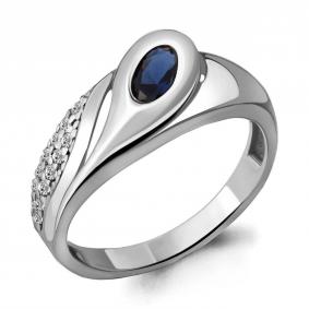 Серебряное кольцо AQUAMARINE А69163АБ с фианитом и гидротермальным сапфиром А69163АБ фото