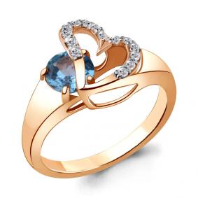 Кольцо из золочёного серебра AQUAMARINE А6916405А-п с топазом и фианитом А6916405А-п фото