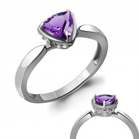 Серебряное кольцо AQUAMARINE А6916604А с фианитом и аметистом А6916604А фото