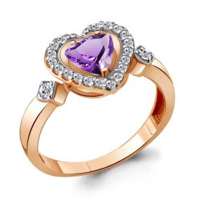 Кольцо из золочёного серебра AQUAMARINE А6916704А-п с фианитом и аметистом А6916704А-п фото