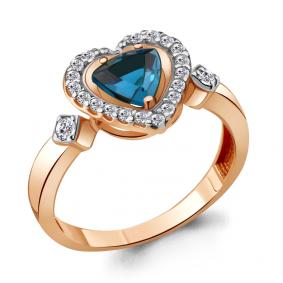 Кольцо из золочёного серебра AQUAMARINE А6916708А-пк с фианитом и Лондон топазом А6916708А-пк фото