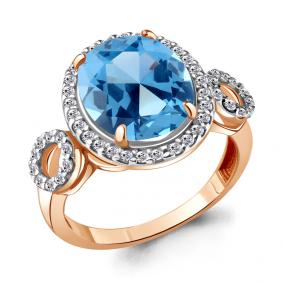 Кольцо из золочёного серебра AQUAMARINE А6916892А-п с топазом и фианитом А6916892А-п фото