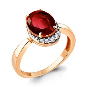 Кольцо из золочёного серебра AQUAMARINE А6917085А-пк с фианитом и гранатом А6917085А-пк фото
