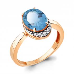 Кольцо из золочёного серебра AQUAMARINE А6917088А-пк с фианитом и турмалином А6917088А-пк фото