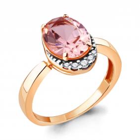 Кольцо из золочёного серебра AQUAMARINE А6917090А-пк с фианитом и морганитом А6917090А-пк фото