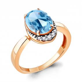 Кольцо из золочёного серебра AQUAMARINE А6917092А-пк с топазом и фианитом А6917092А-пк фото