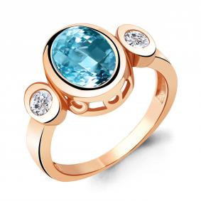 Кольцо из золочёного серебра AQUAMARINE А6917188А-п с фианитом и турмалином А6917188А-п фото