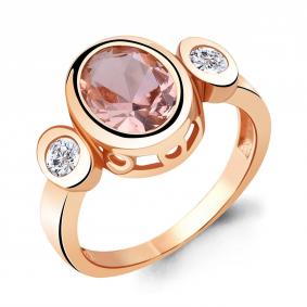 Кольцо из золочёного серебра AQUAMARINE А6917190А-п с фианитом и морганитом А6917190А-п фото