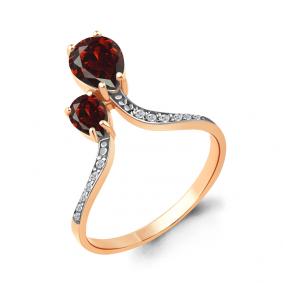 Кольцо из золочёного серебра AQUAMARINE А6917503А-пк с фианитом и гранатом А6917503А-пк фото