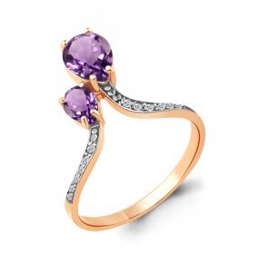 Кольцо из золочёного серебра AQUAMARINE А6917504А-пк с фианитом и аметистом А6917504А-пк фото