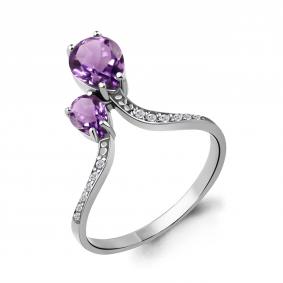 Серебряное кольцо AQUAMARINE А6917504А с фианитом и аметистом А6917504А фото