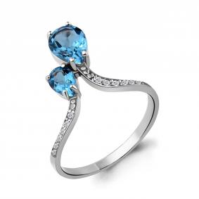 Серебряное кольцо AQUAMARINE А6917505А с топазом и фианитом А6917505А фото