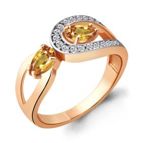 Кольцо из золочёного серебра AQUAMARINE А6917606А-пк с фианитом и цитрином А6917606А-пк фото