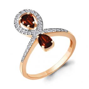 Кольцо из золочёного серебра AQUAMARINE А6917703А-пк с фианитом и гранатом А6917703А-пк фото
