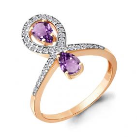 Кольцо из золочёного серебра AQUAMARINE А6917704А-пк с фианитом и аметистом А6917704А-пк фото