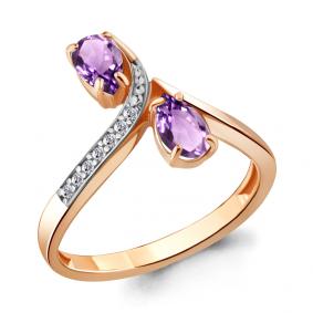 Кольцо из золочёного серебра AQUAMARINE А6917804А-пк с фианитом и аметистом А6917804А-пк фото
