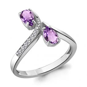 Серебряное кольцо AQUAMARINE А6917804А с фианитом и аметистом А6917804А фото