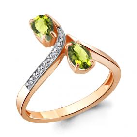 Кольцо из золочёного серебра AQUAMARINE А6917807А-пк с фианитом и хризолитом А6917807А-пк фото