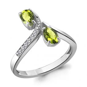 Серебряное кольцо AQUAMARINE А6917807А с фианитом и хризолитом А6917807А фото
