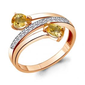 Кольцо из золочёного серебра AQUAMARINE А6917906А-пк с фианитом и цитрином А6917906А-пк фото
