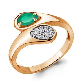 Кольцо из золочёного серебра AQUAMARINE А6918009А-п с фианитом и агатом А6918009А-п фото