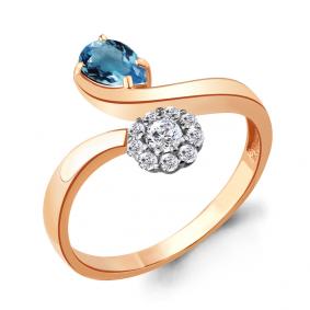 Кольцо из золочёного серебра AQUAMARINE А6918108А-п с фианитом и Лондон топазом А6918108А-п фото