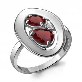 Серебряное кольцо AQUAMARINE А6918303А с фианитом и гранатом А6918303А фото