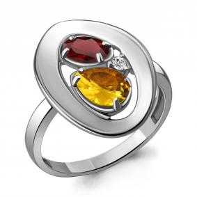 Серебряное кольцо AQUAMARINE А6918337А с фианитом, цитрином, гранатом и миксом камней А6918337А фото