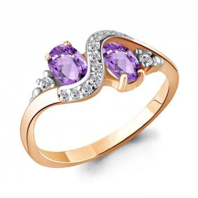 Кольцо из золочёного серебра AQUAMARINE А6920004А-п с фианитом и аметистом А6920004А-п фото