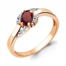Кольцо из золочёного серебра AQUAMARINE А6920103А-п с фианитом и гранатом А6920103А-п фото