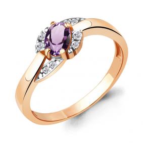 Кольцо из золочёного серебра AQUAMARINE А6920104А-п с фианитом и аметистом А6920104А-п фото