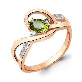 Кольцо из золочёного серебра AQUAMARINE А6920307А-пк с фианитом и хризолитом А6920307А-пк фото