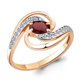 Кольцо из золочёного серебра AQUAMARINE А6920403А-п с фианитом и гранатом А6920403А-п фото
