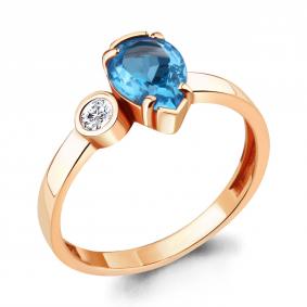 Кольцо из золочёного серебра AQUAMARINE А6922005А-п с топазом и фианитом А6922005А-п фото