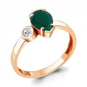Кольцо из золочёного серебра AQUAMARINE А6922009А-п с фианитом и агатом А6922009А-п фото