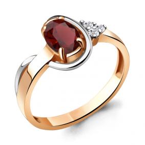 Кольцо из золочёного серебра AQUAMARINE А6922303А-пк с фианитом и гранатом А6922303А-пк фото